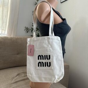 Miu Miu canvas reusable white tote bag